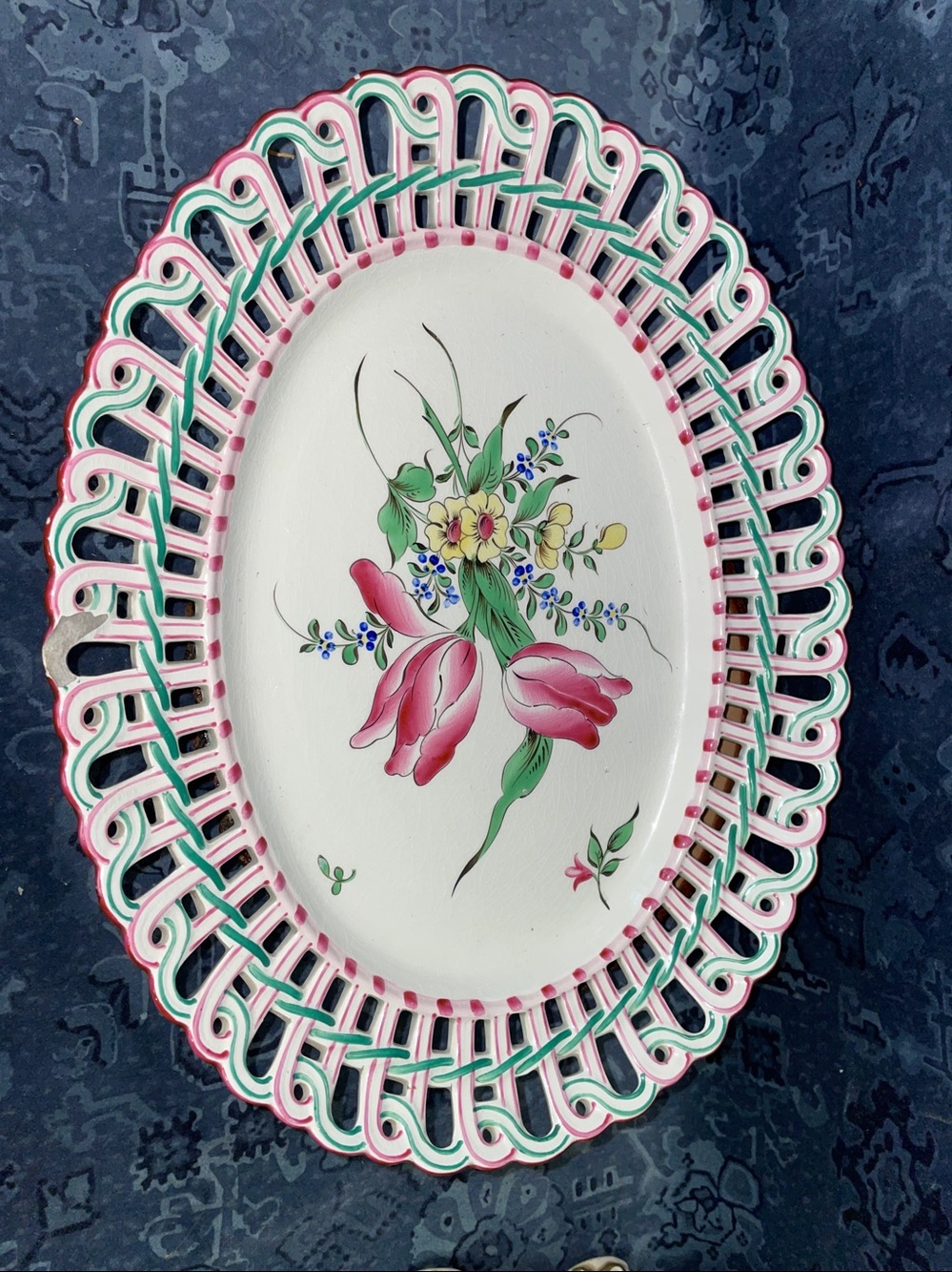 Luneville Old Strasbourg Pierced Dinner Platter Keller et Guerin Reticulated